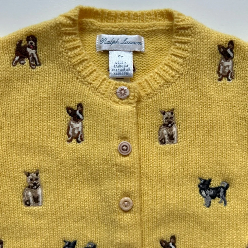 Ralph Lauren Baby Girl Dog Embroidered Wool-Blend Cardigan - Size 9M